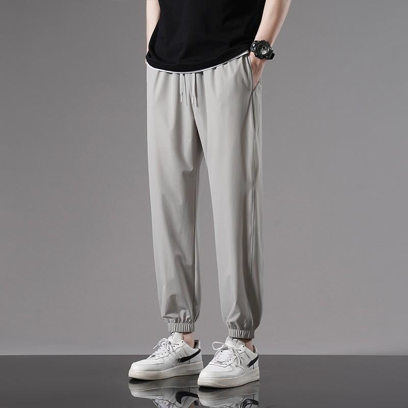 

Мужские летние тонкие брюки из ледяного шелка, новые эластичные спортивные повседневные быстросохнущие брюки 5XL серебряный