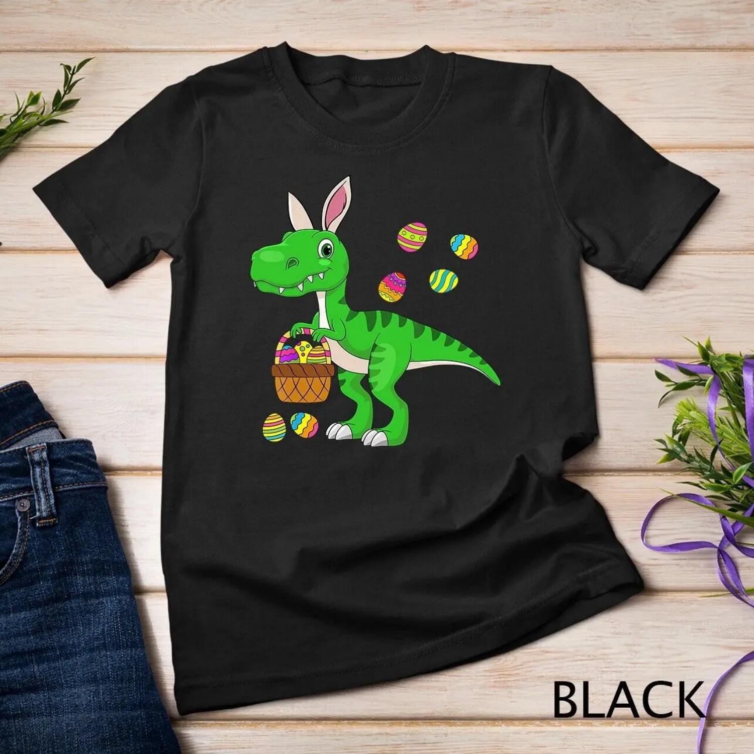 

Easter Dinosaur Bunny Ears Basket Stuffers Kids Boys T shirt XXXXXL чорний