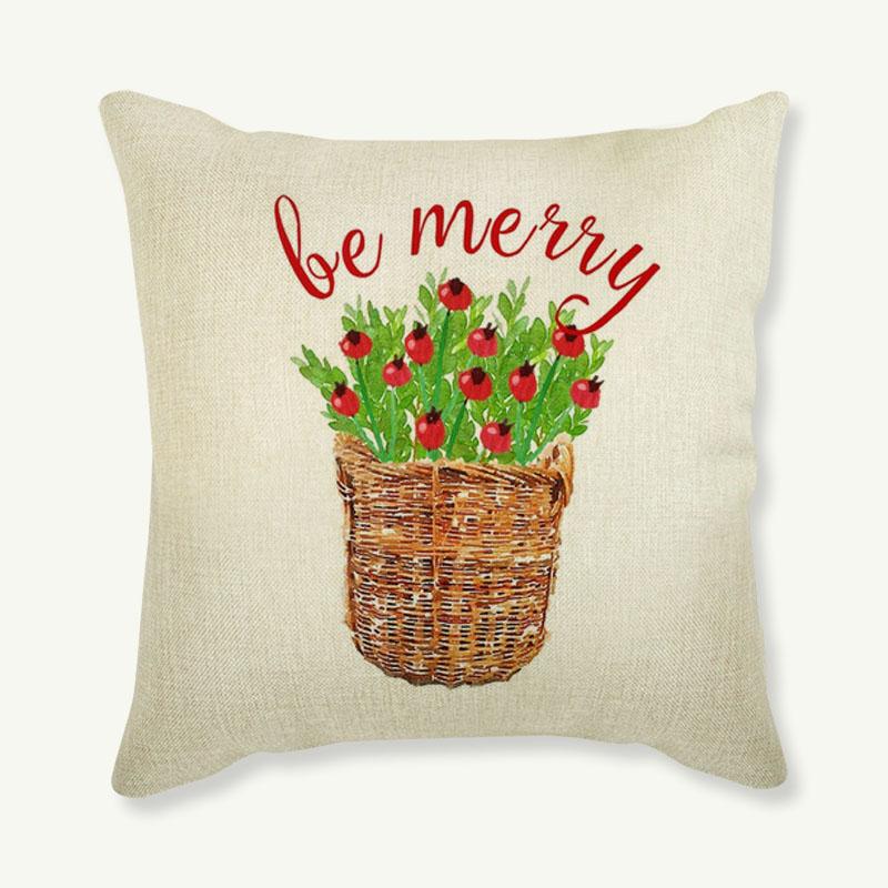 Christmas Santa Claus Throw Pillow Case For Indoor Decoration Christmas Tree Cute Bear Print Linen Sofa Cushion Cover Pillowcase