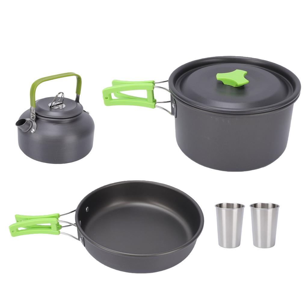 Camping Cookware Mess Kit Lightweight Anti Stick Camping Pot Pan Kettle Set with Utensils Stainless Steel Cups for