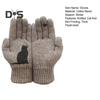 1 Pair Winter Knitted Gloves Thick Plush Solid Color Cat And Bird Printing High Elasticity Windproof Keep Warm Cycling Gloves