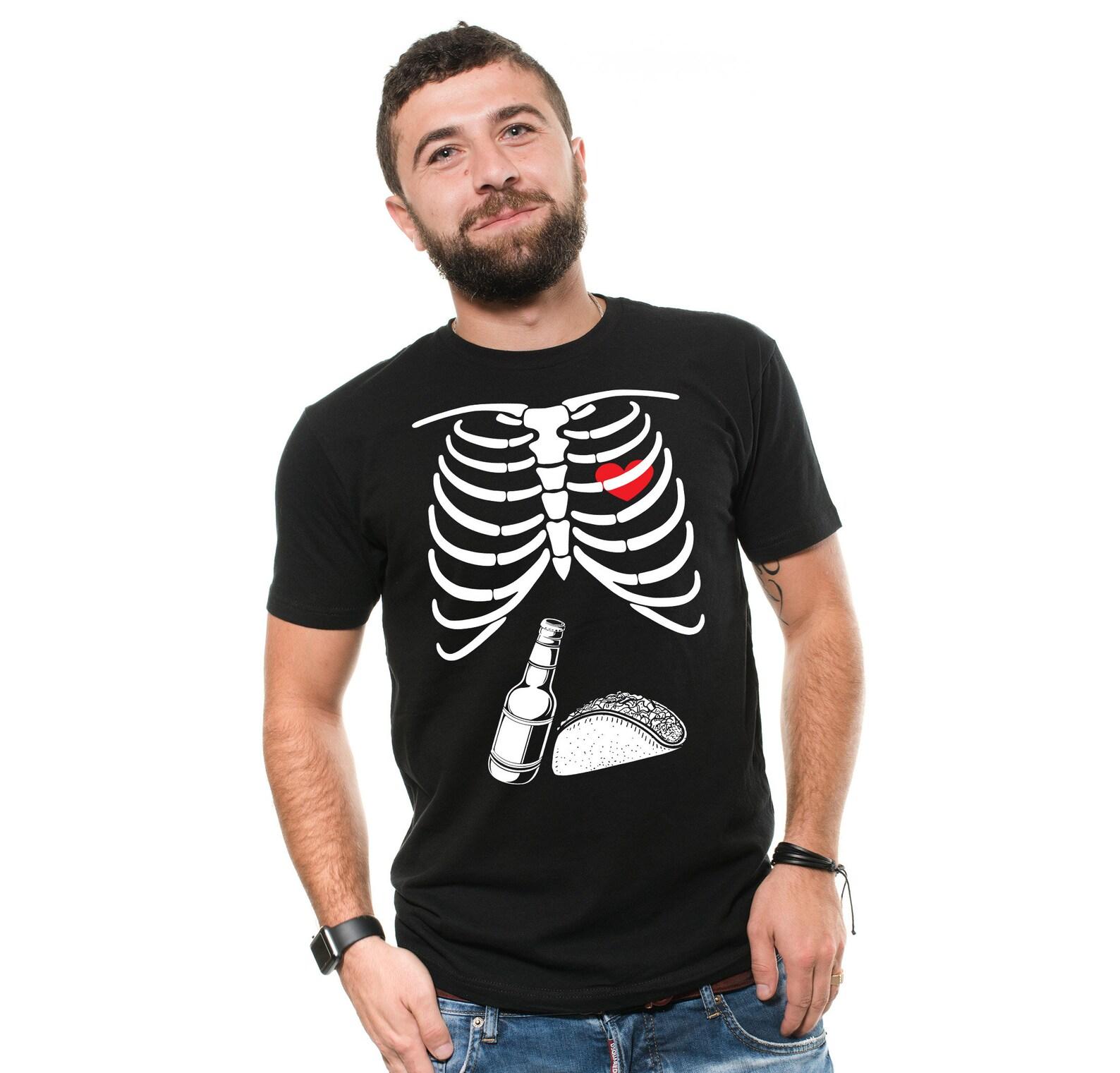 Funny Halloween Costume T-Shirt: Skeleton Beer Taco Graphic Tee S