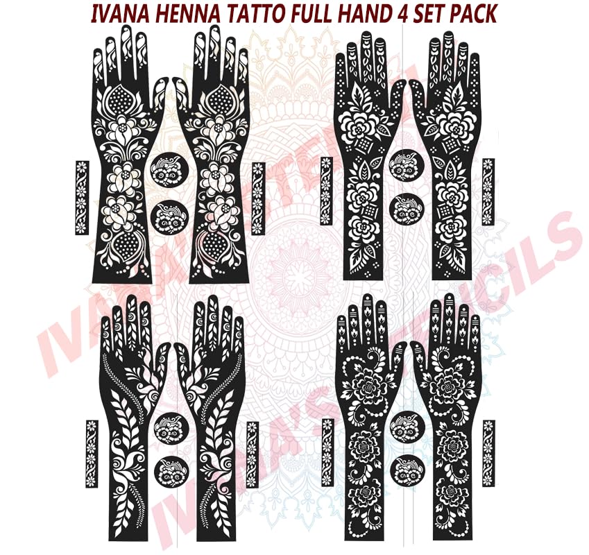 Ivana's Full Hand Mehndi Stencil Design Full Hand Set | Henna Tattoo Stencil for Women, Girls and Kids | Easy To Use In Just 4 Steps | Mehandi Stic