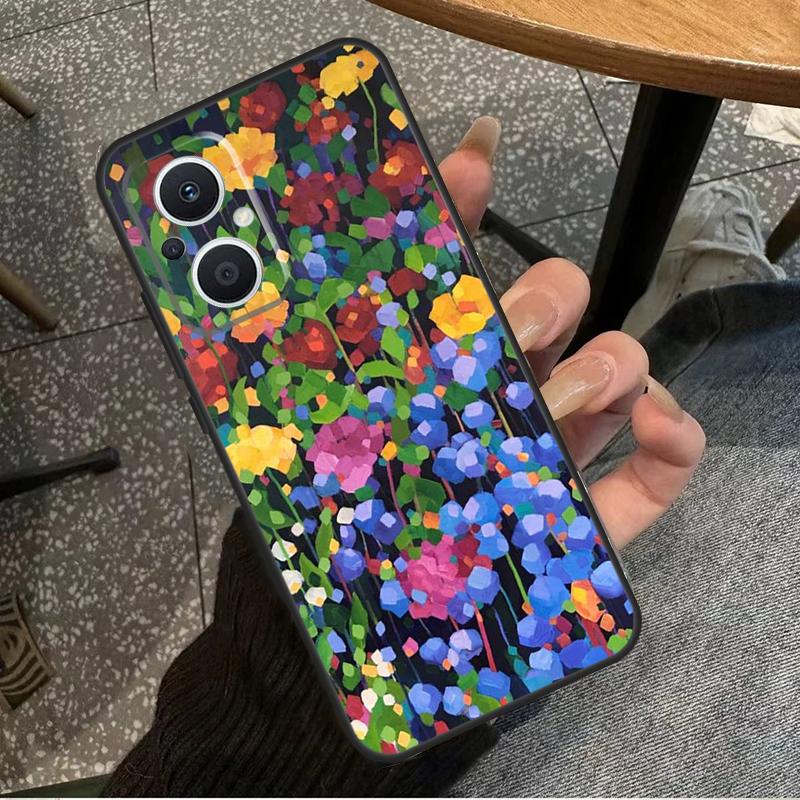 Colourful Flower Painting Art For OPPO Reno 14F 13F 12F 11F 10 11 12 13 14 Pro 7 8 Lite 8T OPPO Find X5 X6 X8 X9 Pro Case