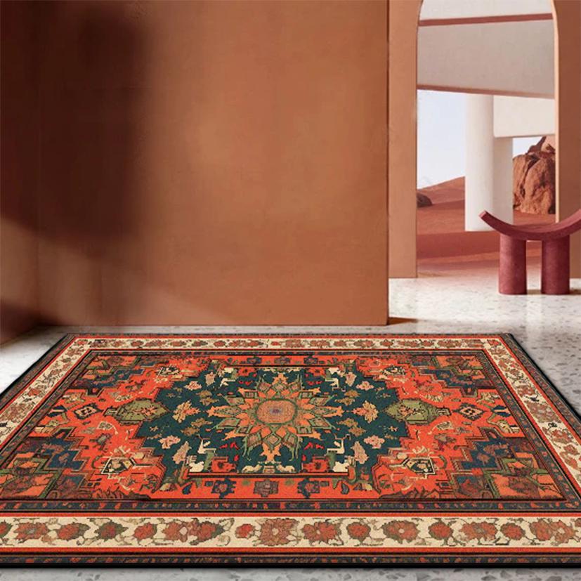Persian Retro Rugs for Living Room Luxury Decoration Home Sofa Non-slip Foldable Carpet Bedroom Bedside Washable Plush Floor Mat