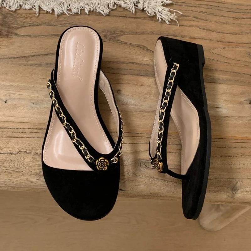 Fashion Fashion Metal Flower Decoration Open Toe Platform Slippers Women Sexy Clip Toe Slide Sandals Summer Non Slip Beach Flip Flops