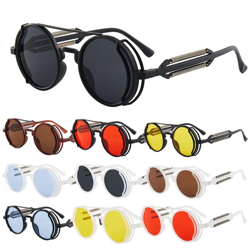 Steampunk Sunglasses Men Women Round Metal Frame Punk Double Spring Leg UV400 Protection Classic Gothic Eyewear Brand Design