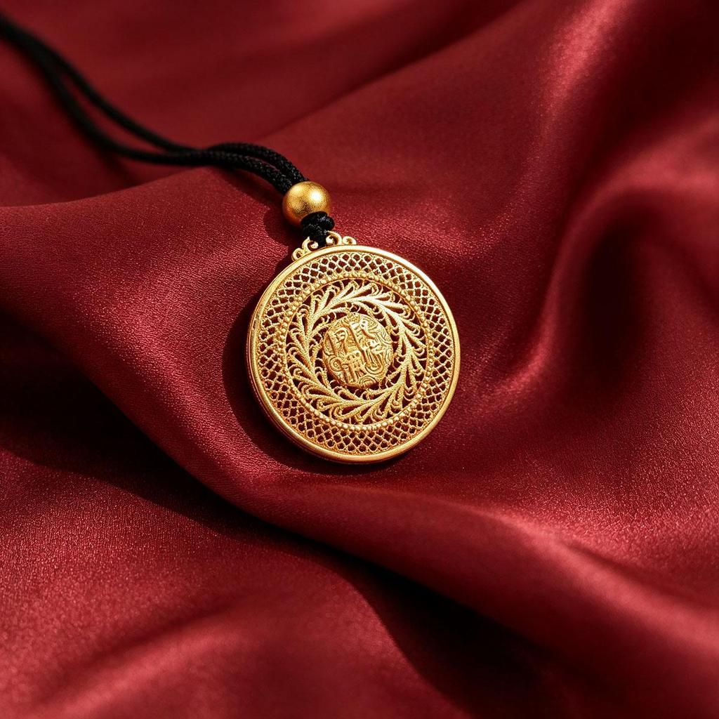 Amitabha Pendant Men and Women Couple Simple Gold Necklace Hollow Design Pendant National Style Retro Accessories Necklace