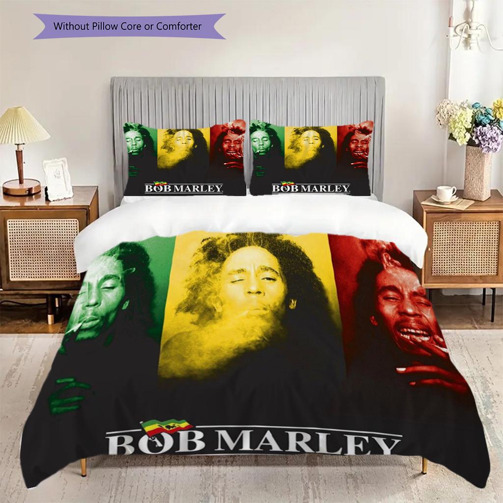 Bob Marley Kunst-Set Dreiteiliges Set 1 Bettbezug 2 Kissenbezüge Ohne Füllung Weiches und Bequemes Bettwäsche-Set Bettbezug und Kissenbezug
