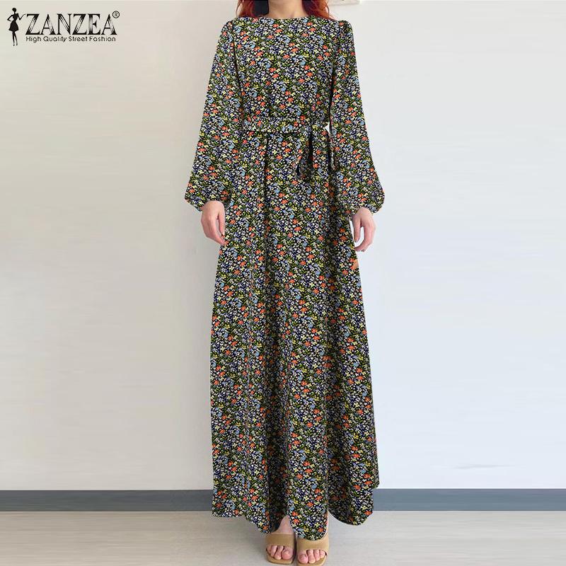 

ZANZEA Весеннее женское длинное платье на шнуровке с цветочным принтом