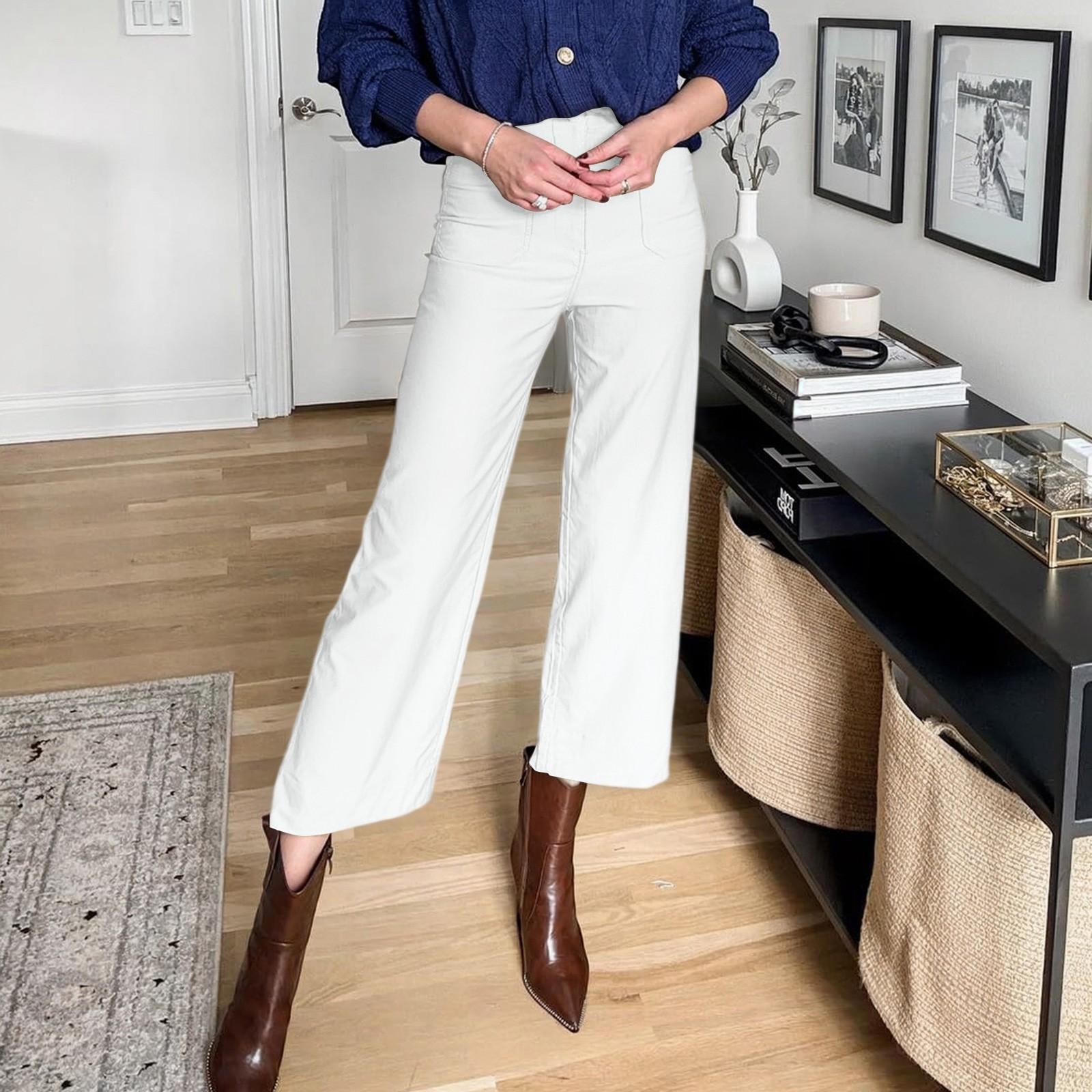 

Wide Leg Pants For Women Casual Pants Trousers With Pockets Women s Casual Pants Solid Color Summer Casual Cropped Pants XL белый