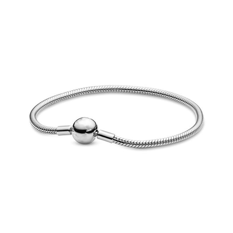 925 Silver Original 17-21CM Pearl Heart-Shaped Hard Ring Square Buckle Round Bracelet Fit for DIY Mini Birthday Jewelry Gifts