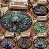 Luxurious Colorful Peacock Round Carpet Feather Printing Living Room Sofa Non Slip Foot Mat Tea Table Home Party Decoration