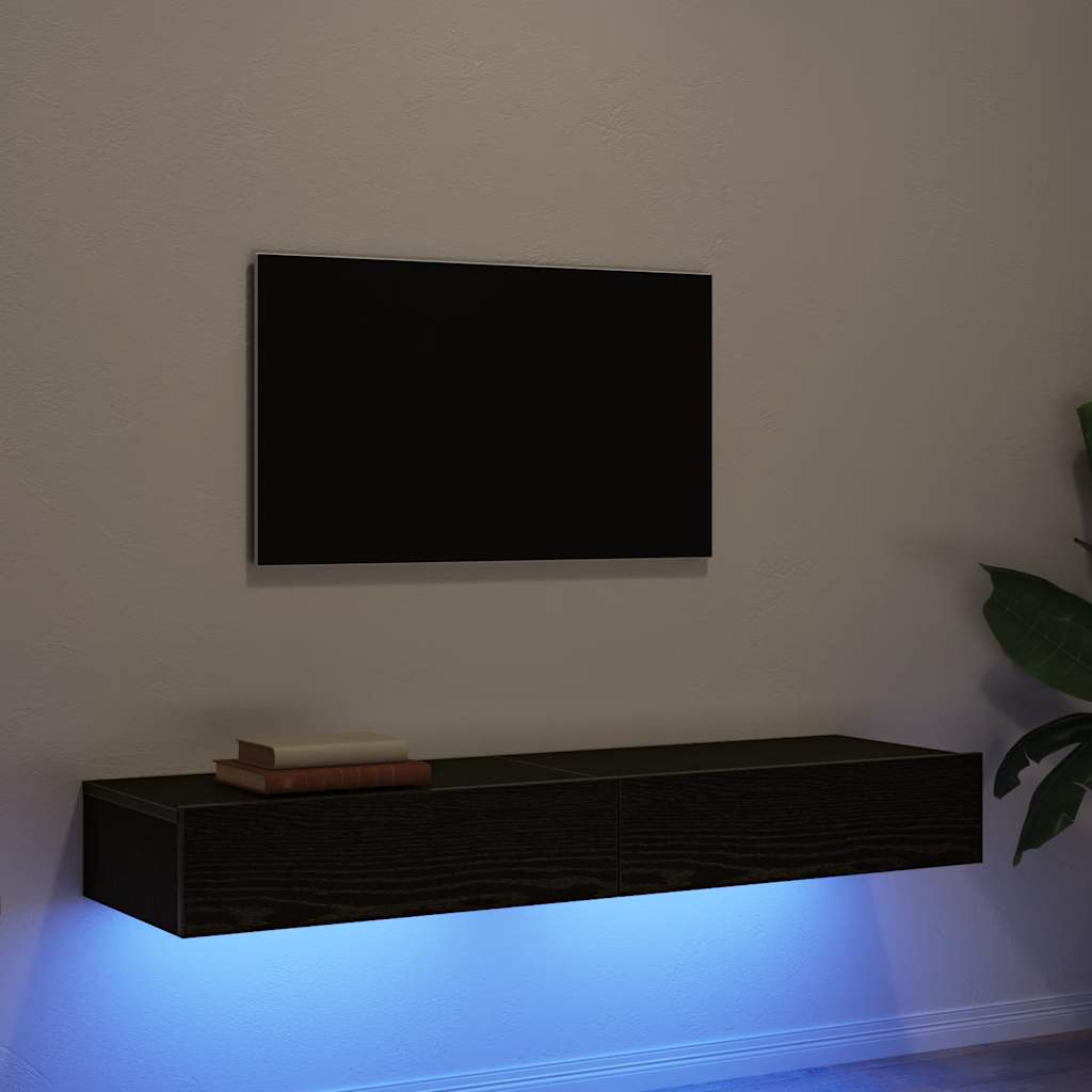 TV Cabinets with LED Lights 2 Pcs Black Oak 60 X 35 X 15.5 Cm