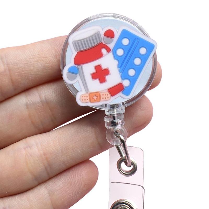 Fivela retrátil médica dos desenhos animados médico enfermeira licença de trabalho cordão criativo fácil de puxar fivela certificado marca nome