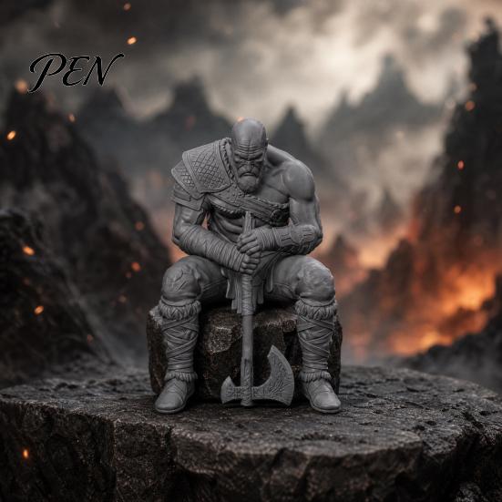 Battle Suit Figure 3D Printed Warrior Statue, Nordic Mythology Figurine with Desk Decor Weapon, Collectible Ornament for Home Office Decoration
