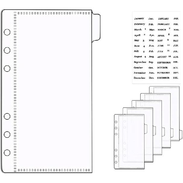 NatSumeBasics 12 A5 Binder Pocket Dividers with Tabs Zipless 5" x 8" Clear Cash Stuffing Envelopes Planner erts for 6 Ring Budgeting Accessories (12