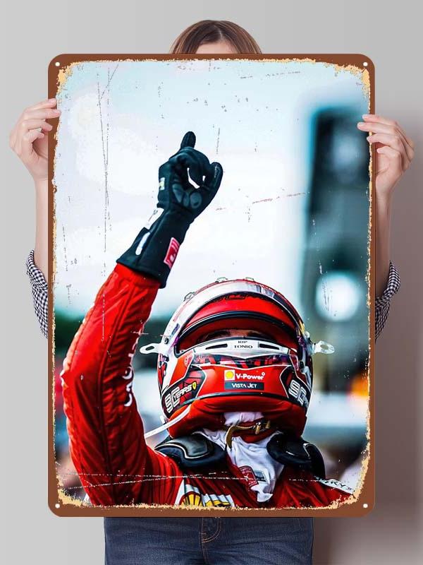 Charles Leclerc Rennfahrer Poster F1 Rennsport Metallschilder Wandkunst Wandbild Benutzerdefinierte Blechschilder für Wandkunst Dekoration Vintage Metallschild