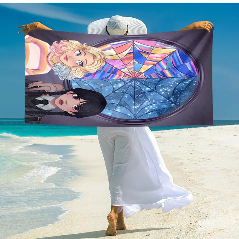 1pc Wednesday (7) Beach Towel, Comfortable and Thick, and Swimming/Bath/Picnic/Camping Towel, Suitable for Seaside Beaches