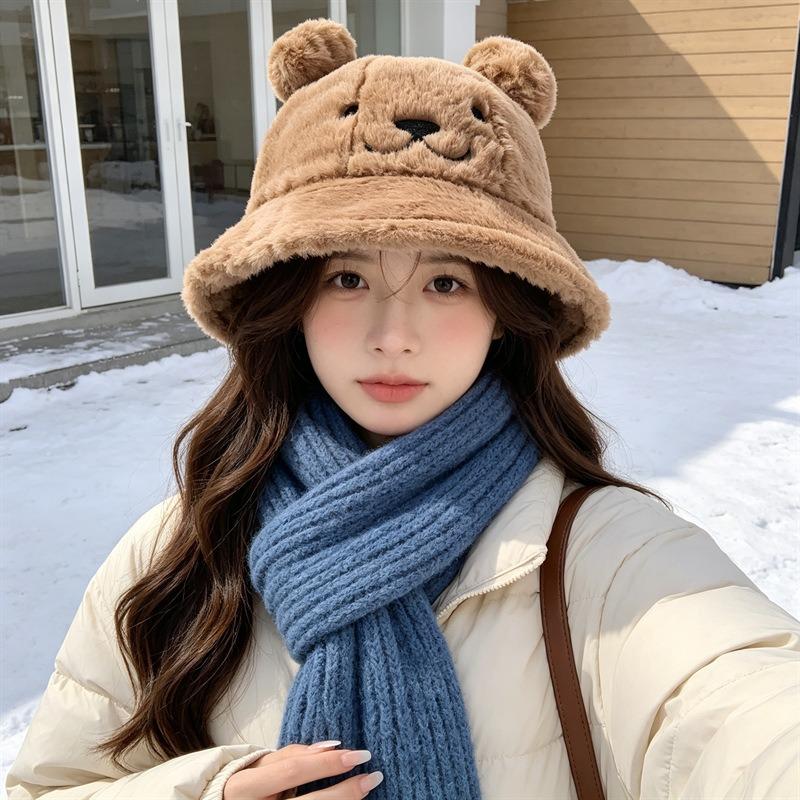 Women S Plush Star Bucket Hat Cute Warm Sun Protection For Autumn Winter