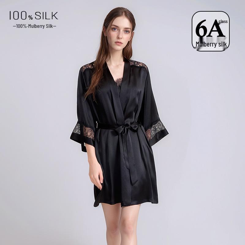 Silk Pajama Dress & Robe Set: 100% Mulberry Silk Two-Piece Camisole Dress with Morning Robe