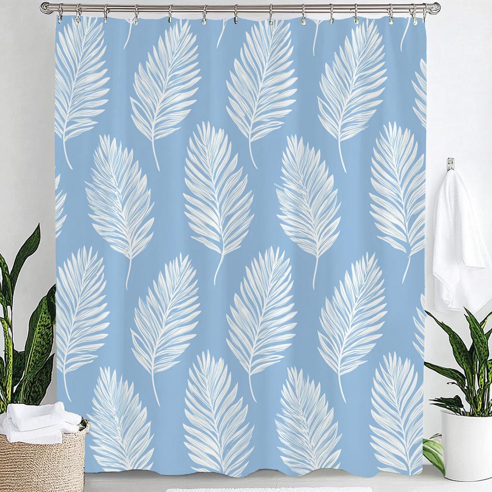 1pc Simple style Leaves Print Polyester Shower Curtain Bathroom Decoration Curtain,Hanging Curtain With Hooks Machine Washable