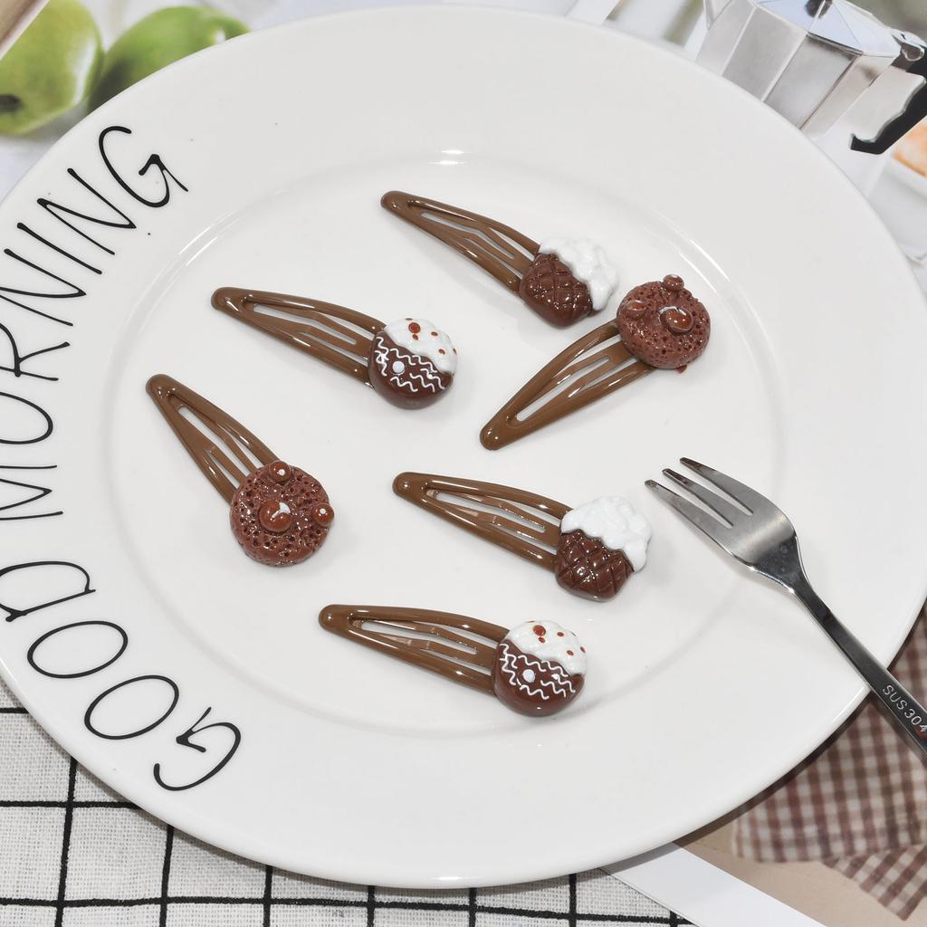5.5cm/2.17in 3Pcs Coffee Hair Clips For Women Cute Cookie Cake Bangs Side Clip Simulated Food Girls Accessories