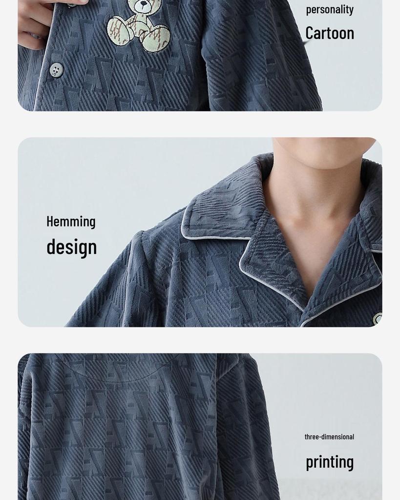 Lulu Niu Boys' Thickened Fleece Pajama Set for Autumn and Winter