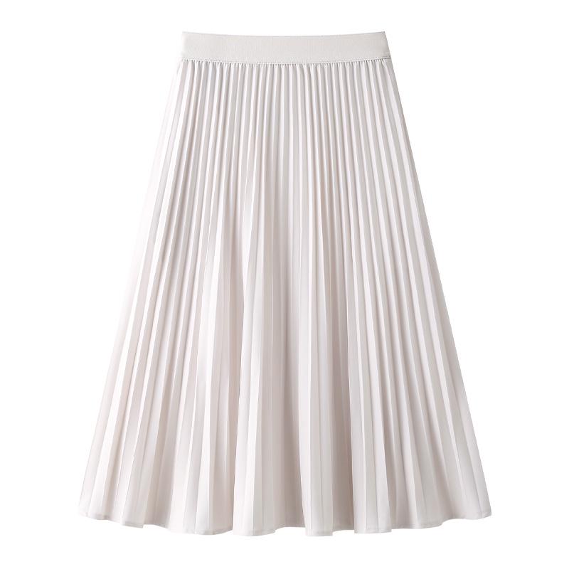 

Women s Pleated A-line White Midi Skirt - 2025 Spring/Autumn Fashion L