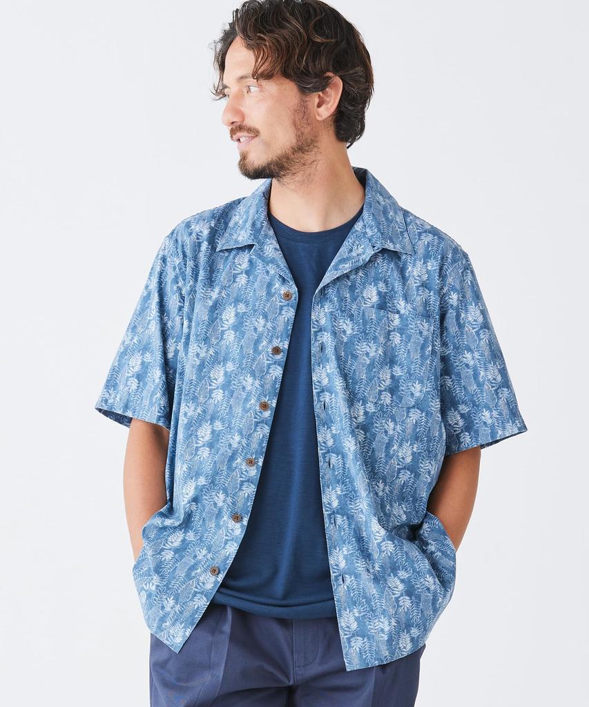 LL Bean Tropic Print Short Sleeve Japan Size Mariner 1000225509 Men's Shirt, Fit, Small, Geo, Blue,