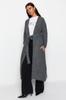 Women's Fashionable Stylish Hijab Cardigan Anthracite Belted Long Thessaloniki Knitted Knitwear Cardigan