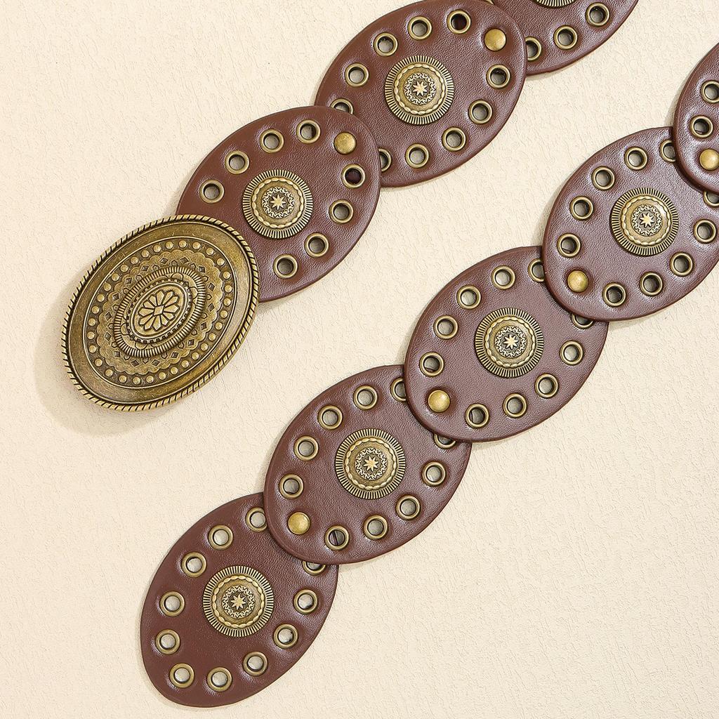 Women's Retro Wasteland-Style Oval Eyelet Waist Belt Dress