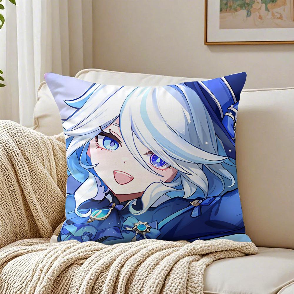 Popular Genshin lmpact Furina de Foutiane Cushion Cover Linen Pillowcase Soft for Sofa Bed Home Room Decor