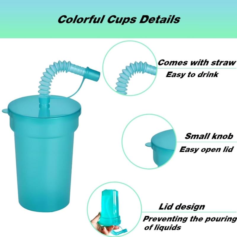 Neon Sipper Cups Reusable Spill-Proof Drinking Cups With Lids And Straws For Birthday Party Travel Xmas Juice Mug Water Bottle