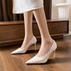 2025 Spring and Autumn Lace White Single Shoes Wedding Dress Bride Shoes Women's Pointed Head Thin Heel Hollow Embroidered Mesh High Heels
