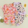 Baby Girl Fall Outfit Flower/Pumpkin Print Crew Neck Long Sleeve Sweatshirts Long Pants 2Pcs Clothes Set