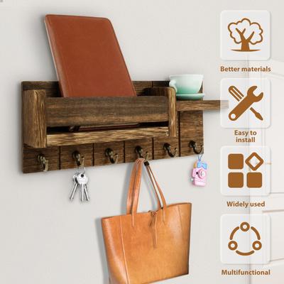 Mail Organizer for Wall Mount Mail Organizer for Wall Mount Key Holder with Shelf Includes Letter Holder and Hooks for Hallway