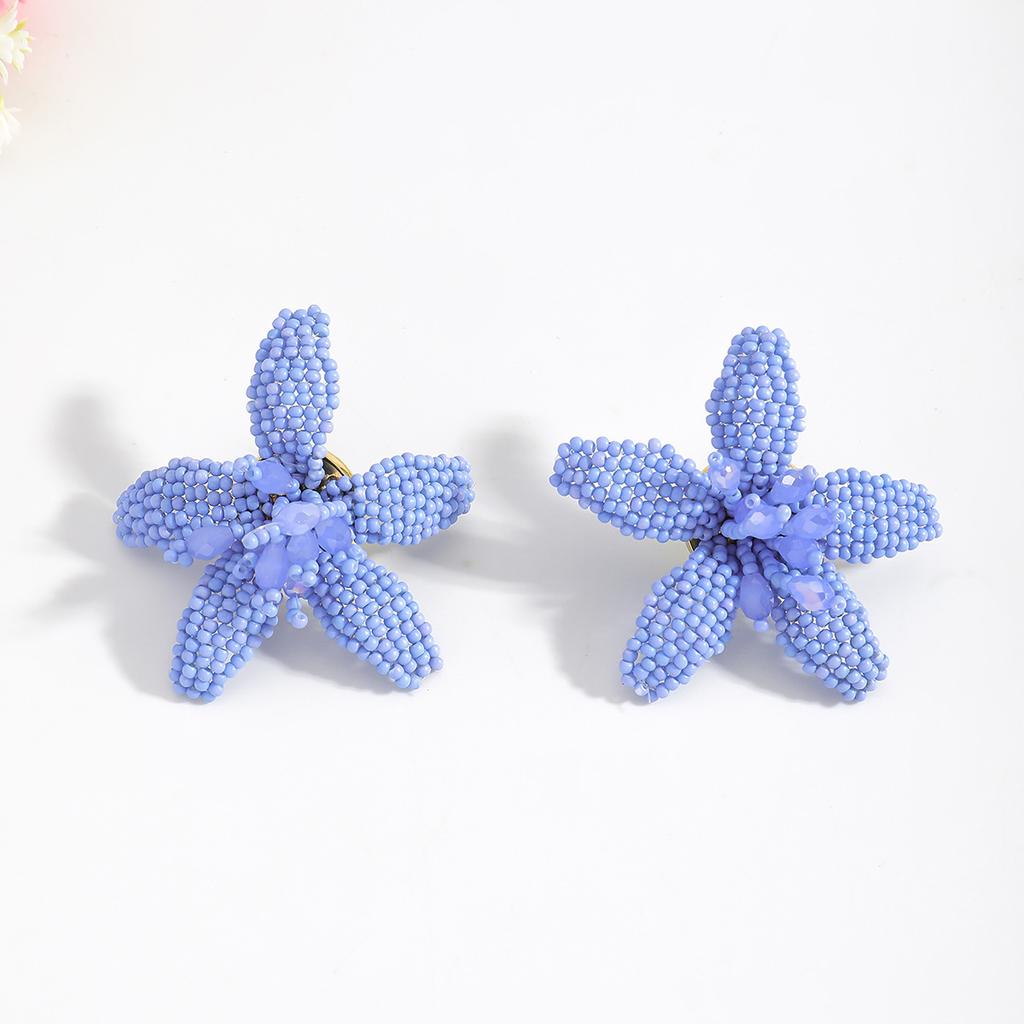 Summer color dopamine beaded flower stud earrings hand-woven three-dimensional petal design temperament earrings