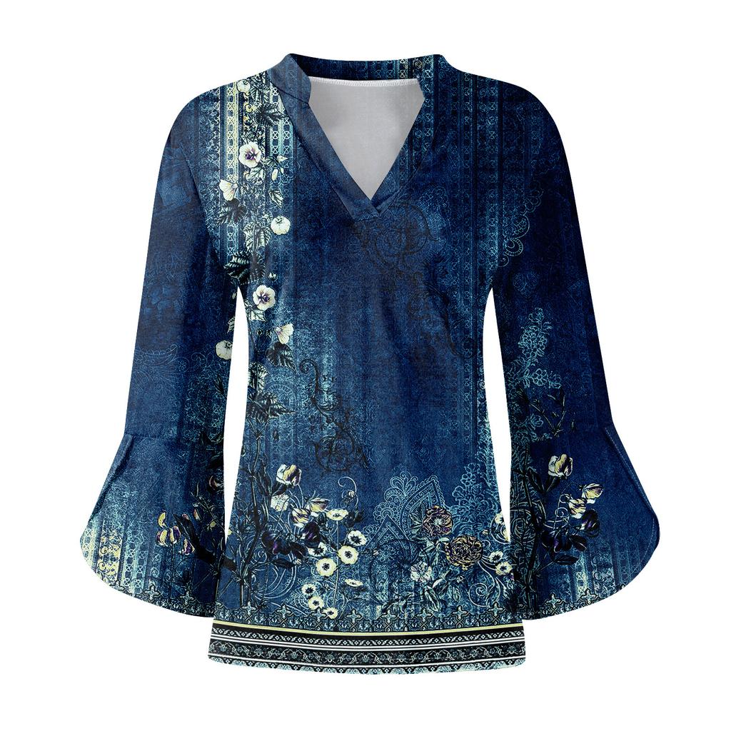 Damen Arbeitshemd Plissee 3/4 Ärmel Kleid Top V-Ausschnitt Hemd Lässiges Hemd Mit Taillenbindung Businesshemd