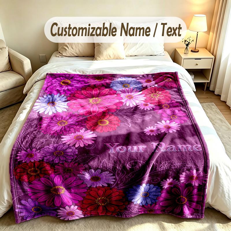 Floral Garden Theme Soft Blanket Personalized Custom Name Text Print Warm Blanket Home Sofa Bedroom Decor