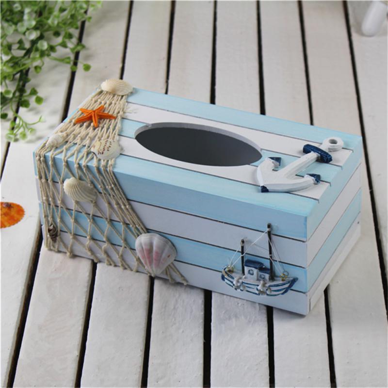 Storage Box 24cm Decorative Creative Wooden Marine Restaurant Storage Organizer Napkin Holder Wood Board Mediterranean-style