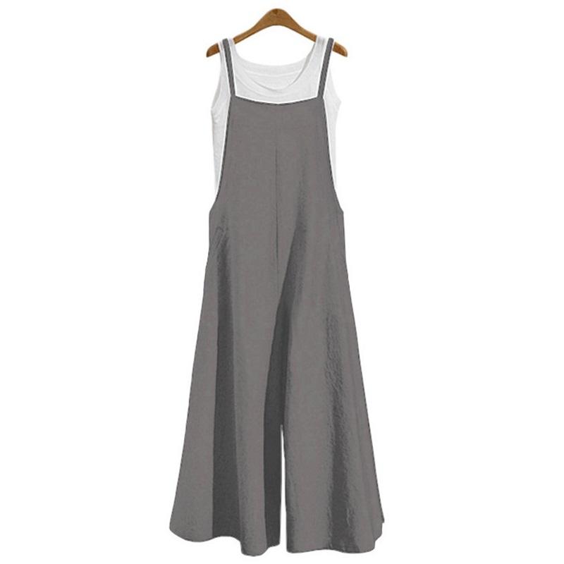 Damen Träger Jumpsuit Sommer Einfarbig Weites Bein Hosen Latzhose Lässiger Lockerer Ärmelloser Baumwoll Leinen Jumpsuit 5Xl