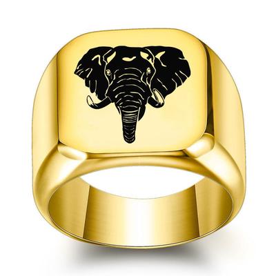 Cross-Border Creative 18MM Laser Engraved Elephant Ring—Smooth, Retro Punk Style