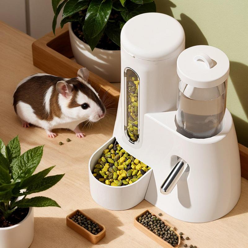 Hamster Wasserspender Kleintier Automatischer Spender Trinkwasserflasche Schalen Napf mit Futterbehälter für Meerschweinchen Ratte