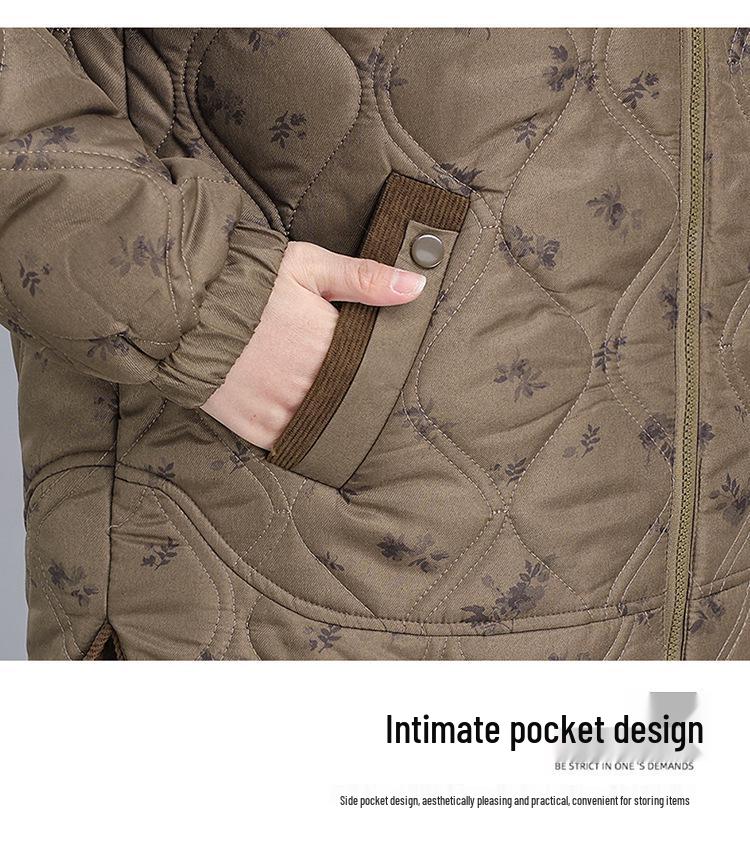 Stylish Plus Size Hooded Winter Coat for Middle-aged Women - Velvet Lined, Mid-length