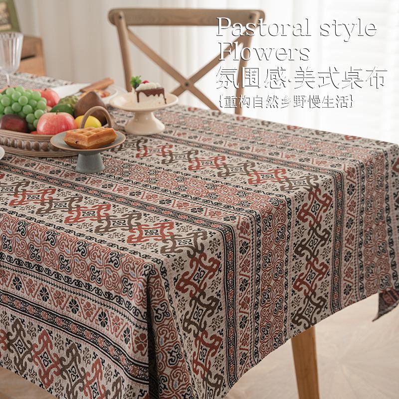 Bohemian American Retro Flower Romantic Dining Table Fabric Coffee Table Cloth Rectangular Tablecloth Pastoral Decorative Cover