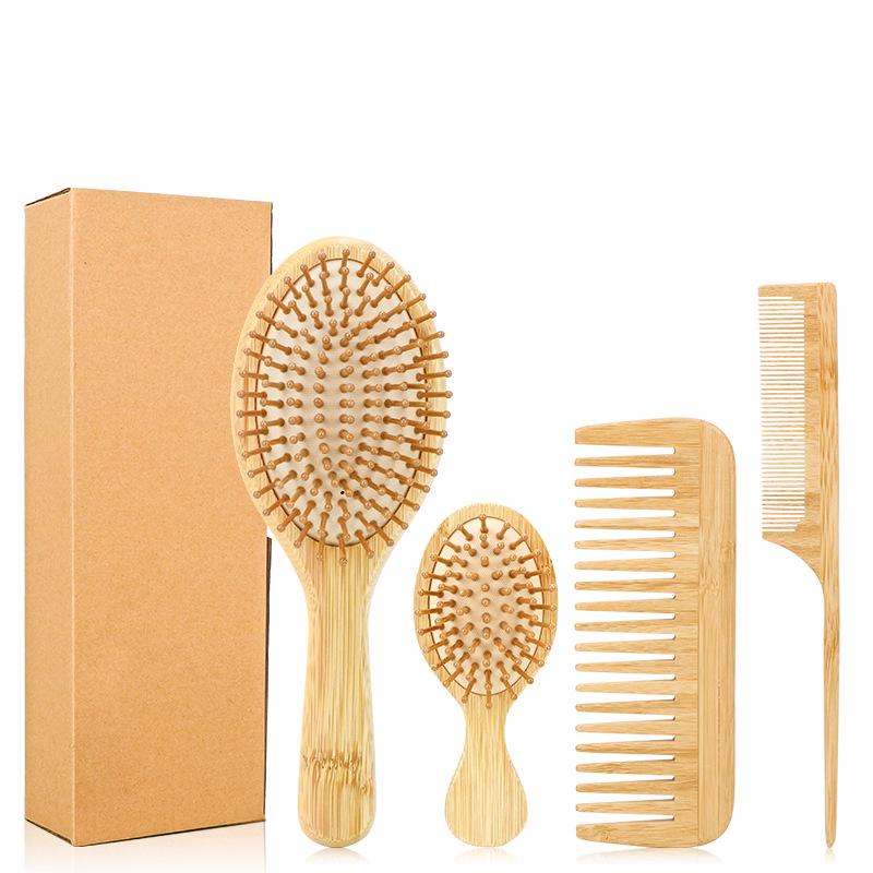 Nan Bamboo Comb Set for Kids: Air Cushion, Wide Tooth, and Pointed Tail Combs - Eco-Friendly and Gentle Massage.