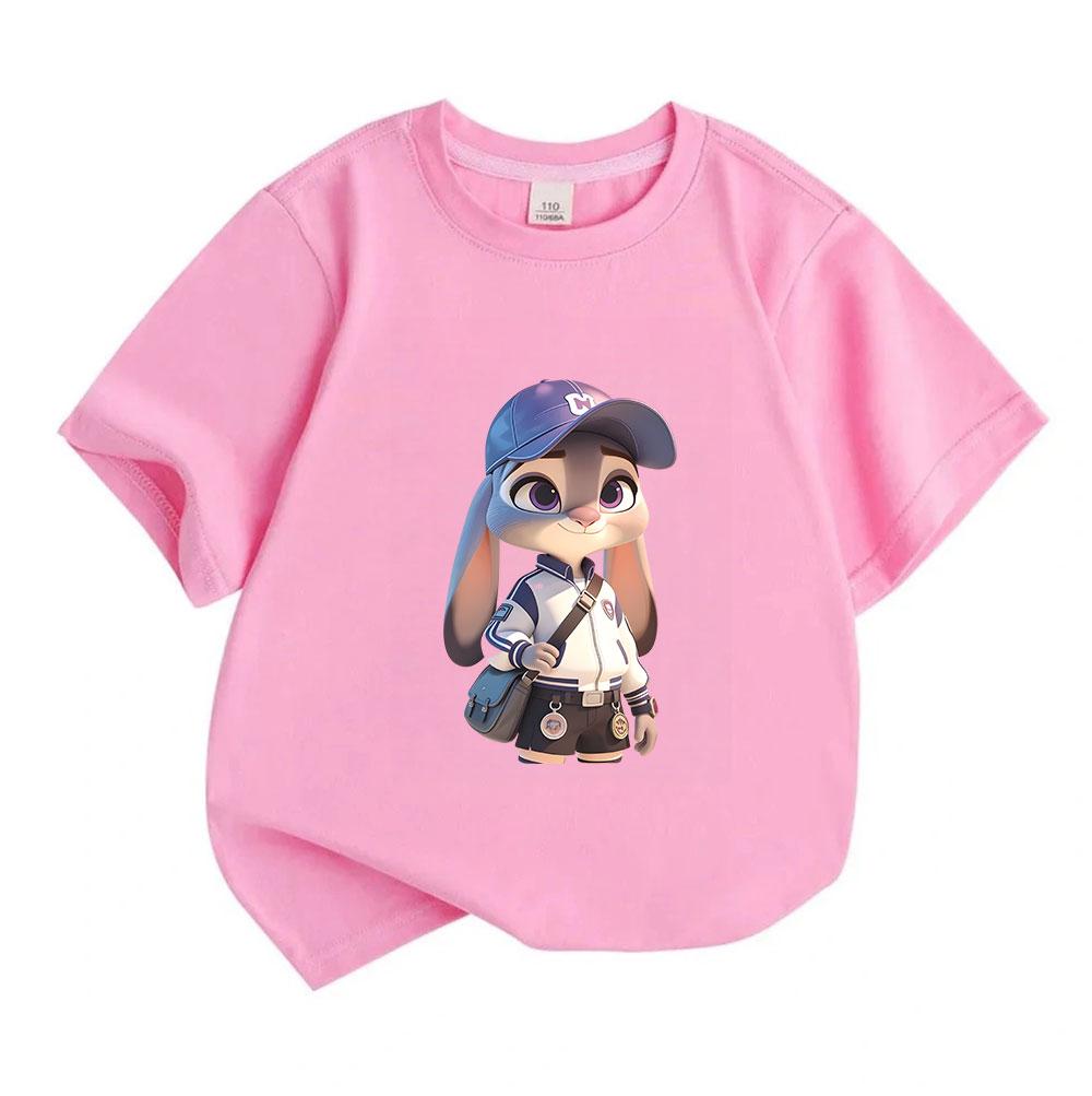 Kids Boys Girls Crew Neck Short Sleeve T-Shirt, 100% Cotton Casual Tops, Cute Cartoon Rabbit Printed Soft Breathable Tees for Daily Outdoor Playwear f