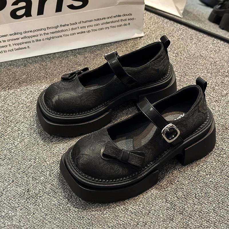 Fashion Sweet Cute Bow Lolita shoes Women High Heels Mary Janes Shoes New Luxury print design Dress Pumps Student British Style Loafers