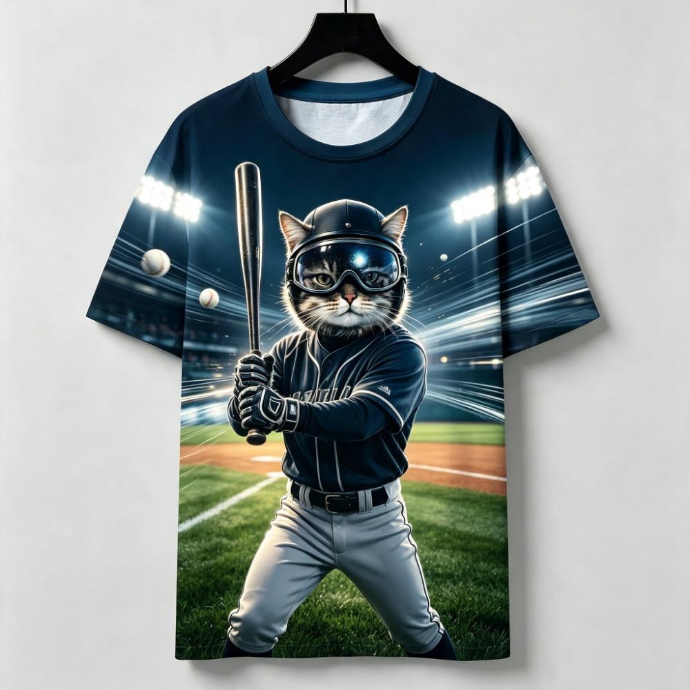 Funny 3D Western Cowboy Cat Print Men's T-shirt Fashion Cool Party Daily T Shirt Outdoor Casual Short Sleeve Top Summer Clothing
